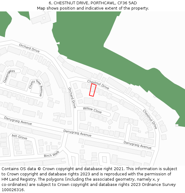 6, CHESTNUT DRIVE, PORTHCAWL, CF36 5AD: Location map and indicative extent of plot