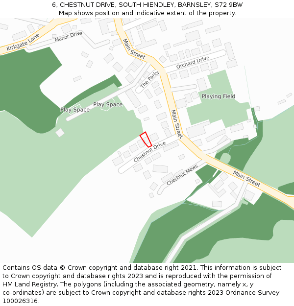 6, CHESTNUT DRIVE, SOUTH HIENDLEY, BARNSLEY, S72 9BW: Location map and indicative extent of plot