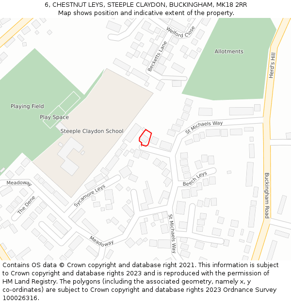 6, CHESTNUT LEYS, STEEPLE CLAYDON, BUCKINGHAM, MK18 2RR: Location map and indicative extent of plot