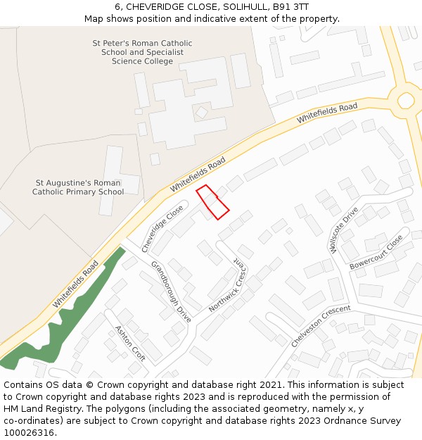 6, CHEVERIDGE CLOSE, SOLIHULL, B91 3TT: Location map and indicative extent of plot