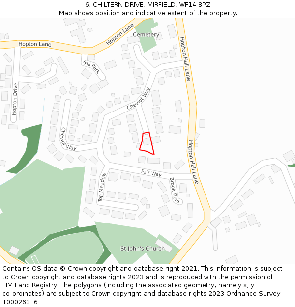 6, CHILTERN DRIVE, MIRFIELD, WF14 8PZ: Location map and indicative extent of plot