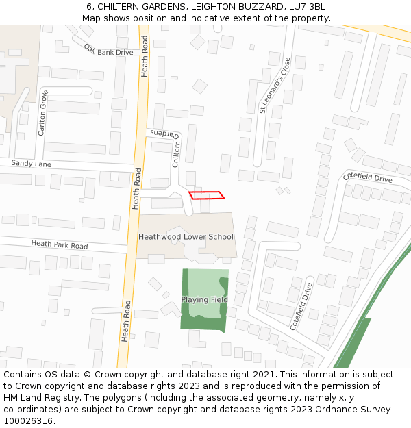 6, CHILTERN GARDENS, LEIGHTON BUZZARD, LU7 3BL: Location map and indicative extent of plot