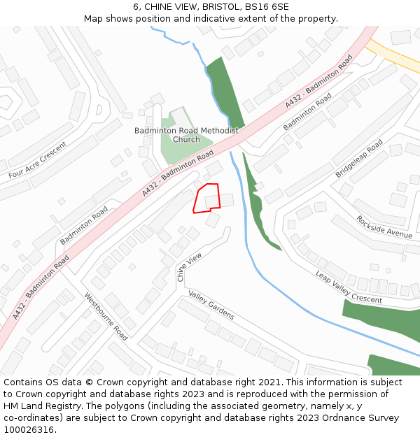 6, CHINE VIEW, BRISTOL, BS16 6SE: Location map and indicative extent of plot