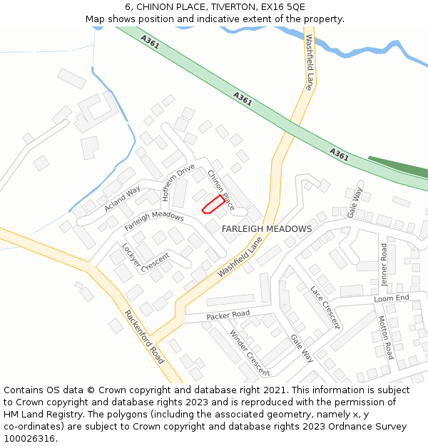 6, CHINON PLACE, TIVERTON, EX16 5QE: Location map and indicative extent of plot