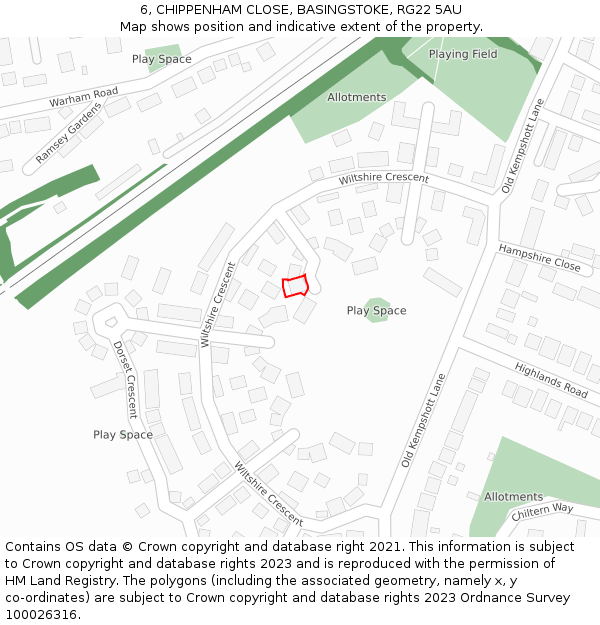 6, CHIPPENHAM CLOSE, BASINGSTOKE, RG22 5AU: Location map and indicative extent of plot