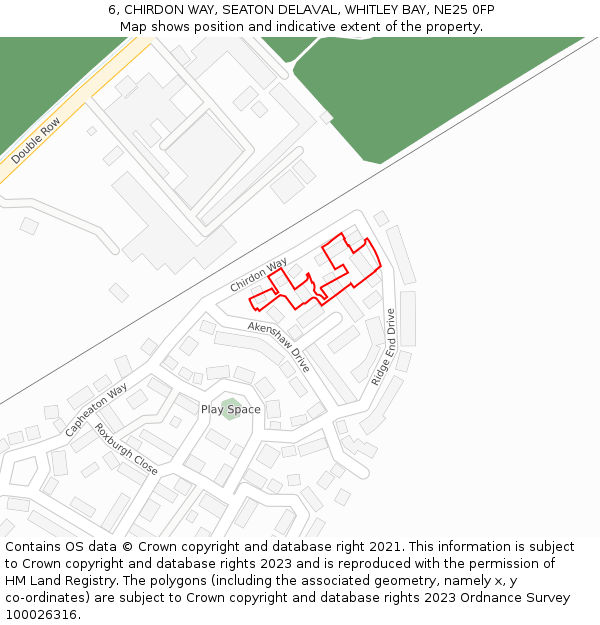 6, CHIRDON WAY, SEATON DELAVAL, WHITLEY BAY, NE25 0FP: Location map and indicative extent of plot