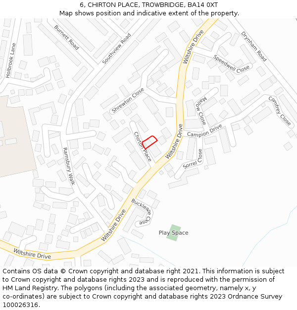 6, CHIRTON PLACE, TROWBRIDGE, BA14 0XT: Location map and indicative extent of plot