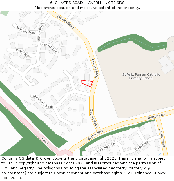 6, CHIVERS ROAD, HAVERHILL, CB9 9DS: Location map and indicative extent of plot