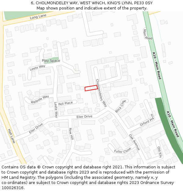 6, CHOLMONDELEY WAY, WEST WINCH, KING'S LYNN, PE33 0SY: Location map and indicative extent of plot