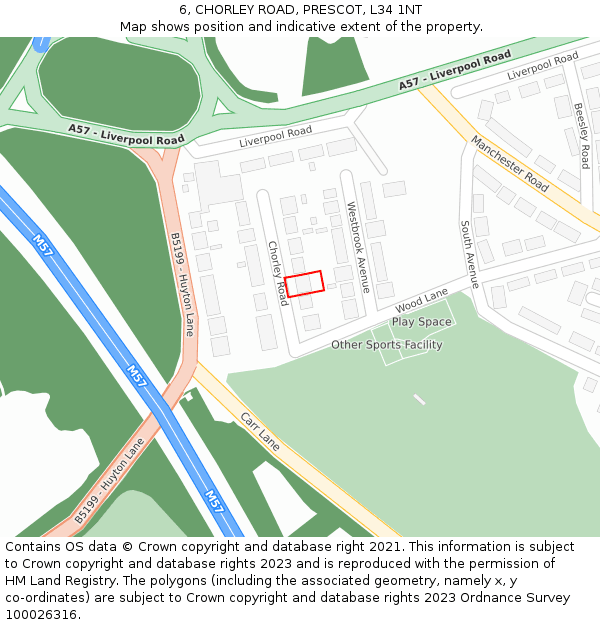6, CHORLEY ROAD, PRESCOT, L34 1NT: Location map and indicative extent of plot
