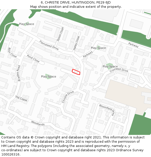 6, CHRISTIE DRIVE, HUNTINGDON, PE29 6JD: Location map and indicative extent of plot