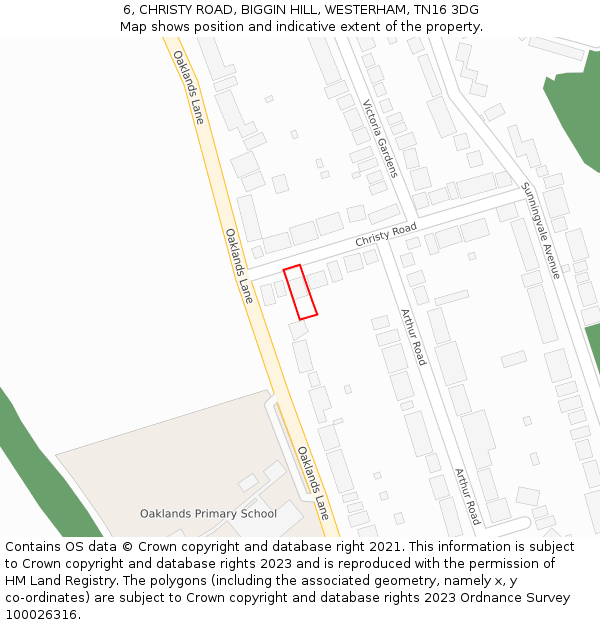 6, CHRISTY ROAD, BIGGIN HILL, WESTERHAM, TN16 3DG: Location map and indicative extent of plot