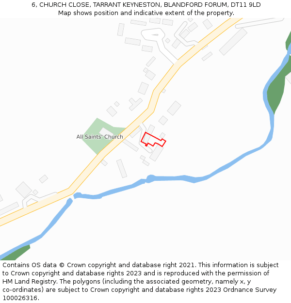 6, CHURCH CLOSE, TARRANT KEYNESTON, BLANDFORD FORUM, DT11 9LD: Location map and indicative extent of plot