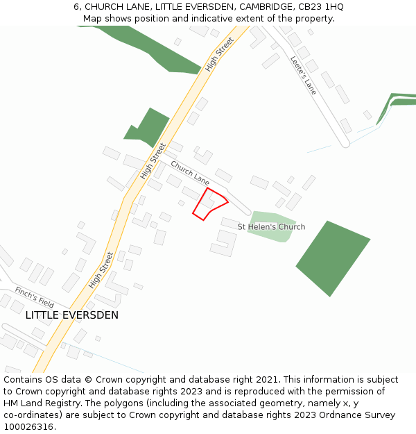 6, CHURCH LANE, LITTLE EVERSDEN, CAMBRIDGE, CB23 1HQ: Location map and indicative extent of plot