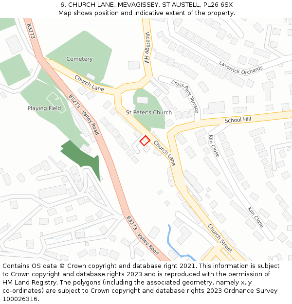 6, CHURCH LANE, MEVAGISSEY, ST AUSTELL, PL26 6SX: Location map and indicative extent of plot