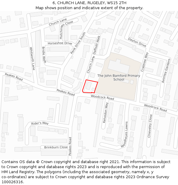 6, CHURCH LANE, RUGELEY, WS15 2TH: Location map and indicative extent of plot