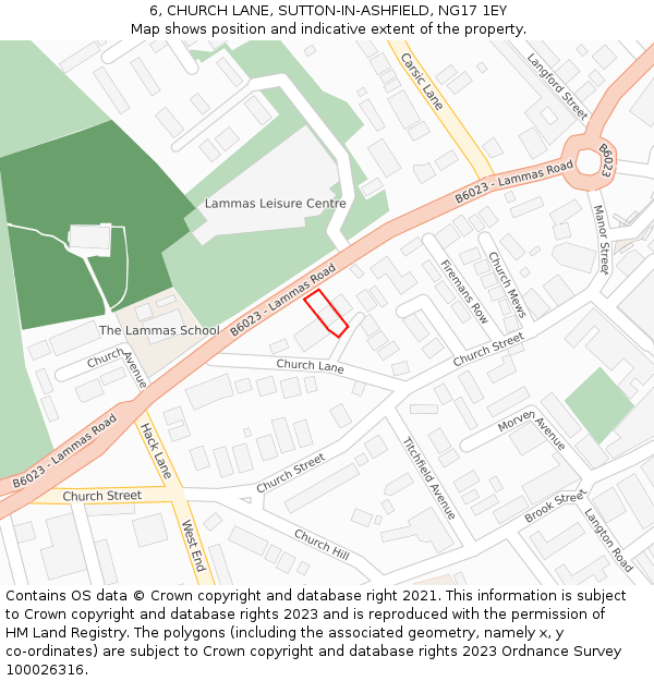 6, CHURCH LANE, SUTTON-IN-ASHFIELD, NG17 1EY: Location map and indicative extent of plot