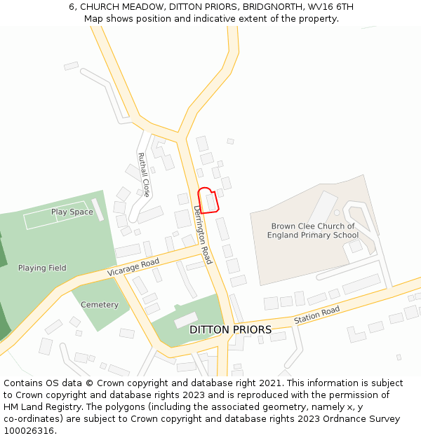 6, CHURCH MEADOW, DITTON PRIORS, BRIDGNORTH, WV16 6TH: Location map and indicative extent of plot