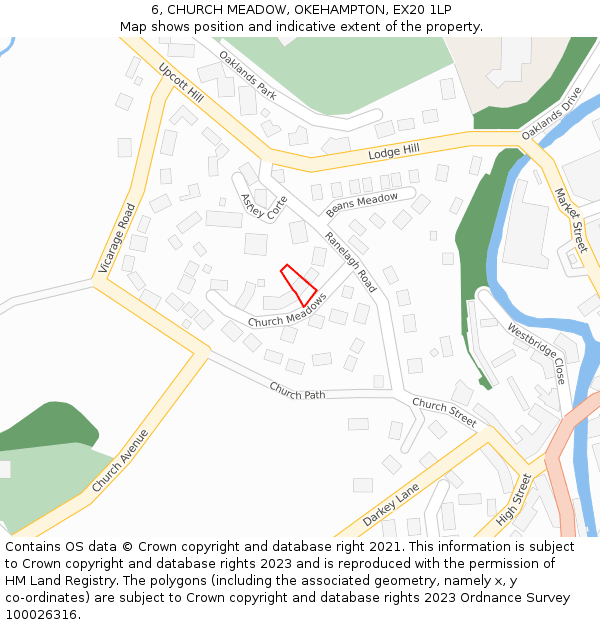 6, CHURCH MEADOW, OKEHAMPTON, EX20 1LP: Location map and indicative extent of plot