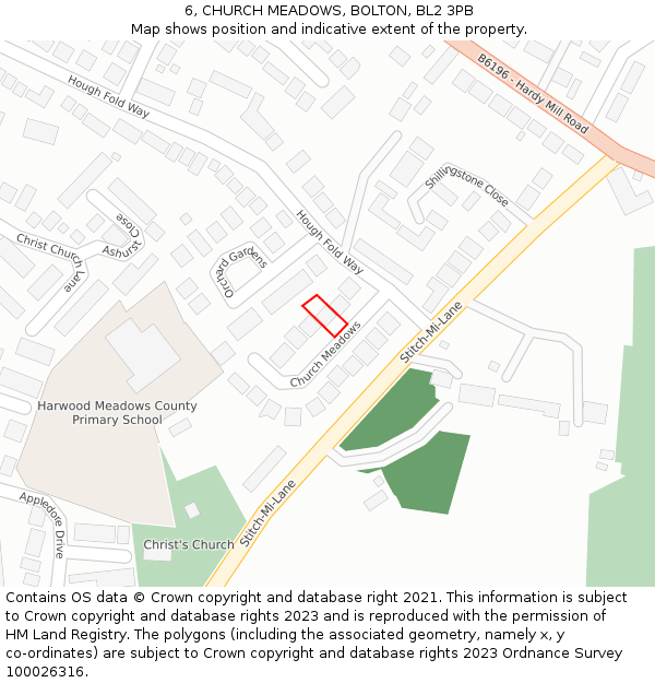 6, CHURCH MEADOWS, BOLTON, BL2 3PB: Location map and indicative extent of plot
