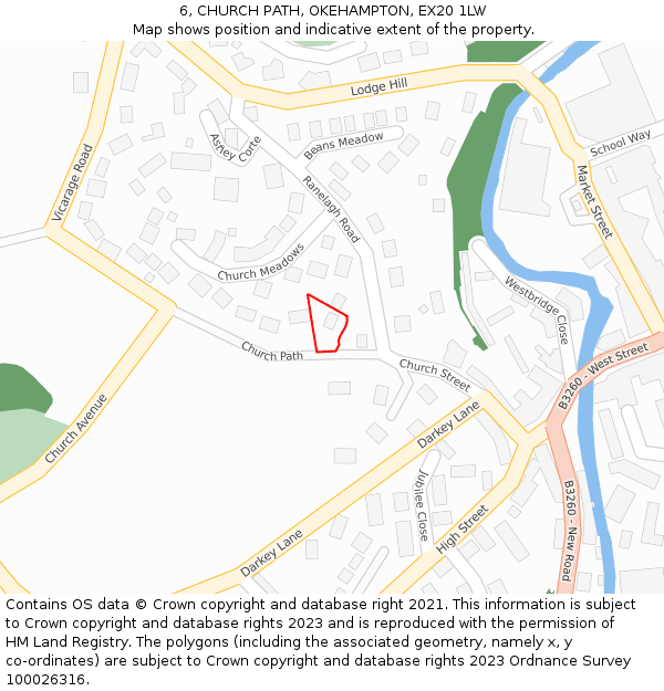 6, CHURCH PATH, OKEHAMPTON, EX20 1LW: Location map and indicative extent of plot