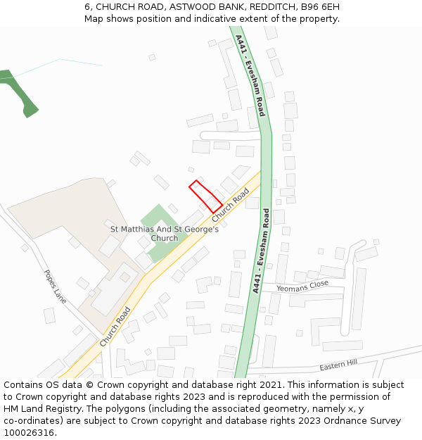 6, CHURCH ROAD, ASTWOOD BANK, REDDITCH, B96 6EH: Location map and indicative extent of plot
