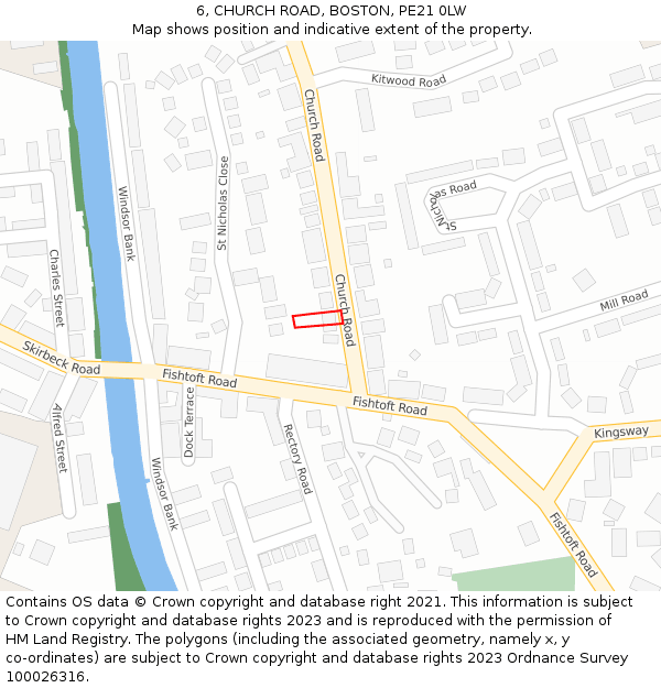 6, CHURCH ROAD, BOSTON, PE21 0LW: Location map and indicative extent of plot