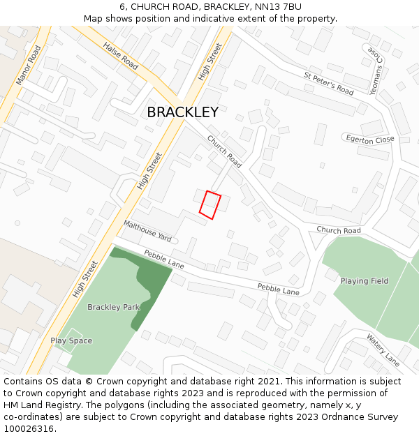 6, CHURCH ROAD, BRACKLEY, NN13 7BU: Location map and indicative extent of plot