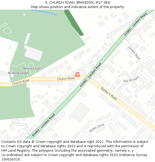 6, CHURCH ROAD, BRANDON, IP27 0EN: Location map and indicative extent of plot