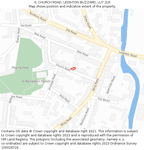 6, CHURCH ROAD, LEIGHTON BUZZARD, LU7 2LR: Location map and indicative extent of plot