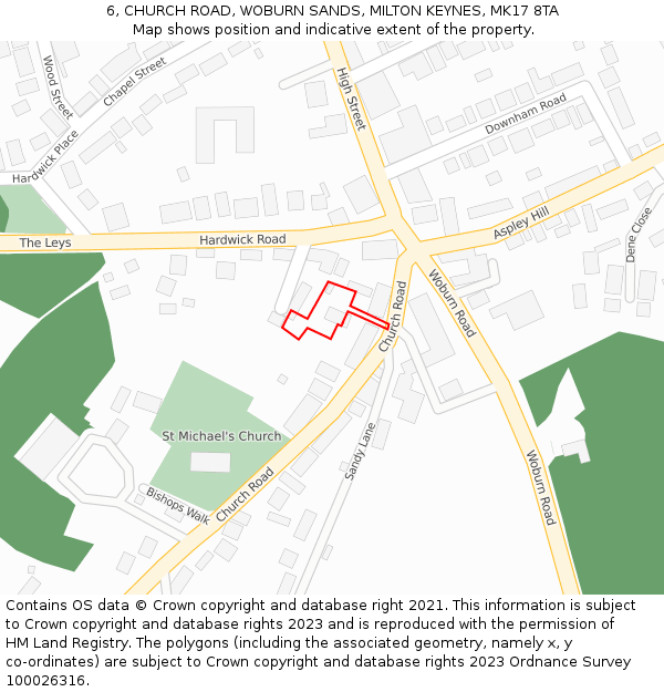 6, CHURCH ROAD, WOBURN SANDS, MILTON KEYNES, MK17 8TA: Location map and indicative extent of plot