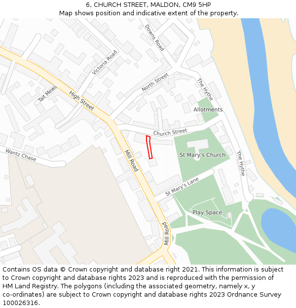 6, CHURCH STREET, MALDON, CM9 5HP: Location map and indicative extent of plot