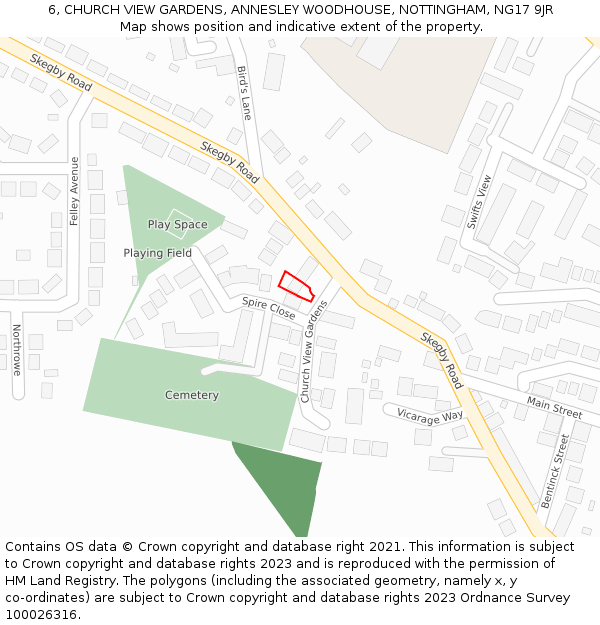 6, CHURCH VIEW GARDENS, ANNESLEY WOODHOUSE, NOTTINGHAM, NG17 9JR: Location map and indicative extent of plot