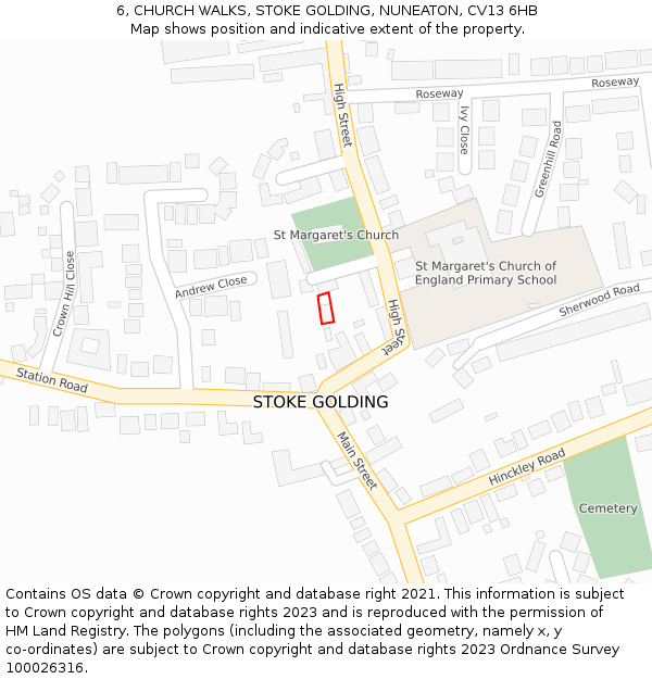 6, CHURCH WALKS, STOKE GOLDING, NUNEATON, CV13 6HB: Location map and indicative extent of plot