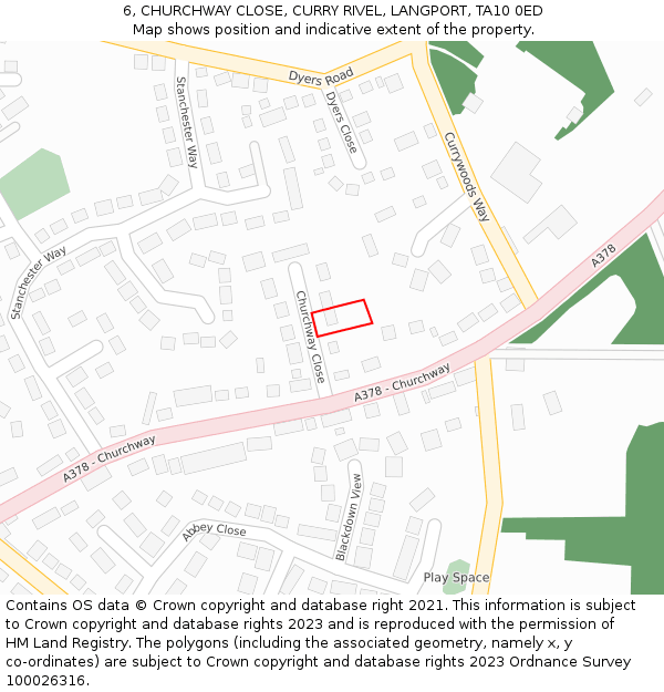 6, CHURCHWAY CLOSE, CURRY RIVEL, LANGPORT, TA10 0ED: Location map and indicative extent of plot