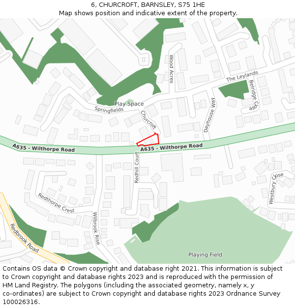 6, CHURCROFT, BARNSLEY, S75 1HE: Location map and indicative extent of plot