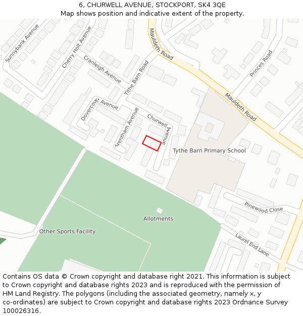 6, CHURWELL AVENUE, STOCKPORT, SK4 3QE: Location map and indicative extent of plot