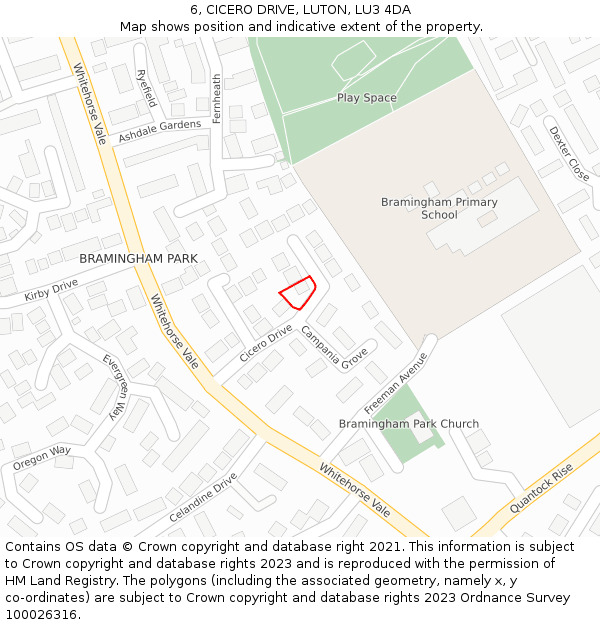 6, CICERO DRIVE, LUTON, LU3 4DA: Location map and indicative extent of plot