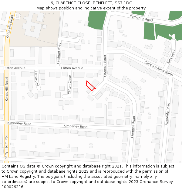 6, CLARENCE CLOSE, BENFLEET, SS7 1DG: Location map and indicative extent of plot