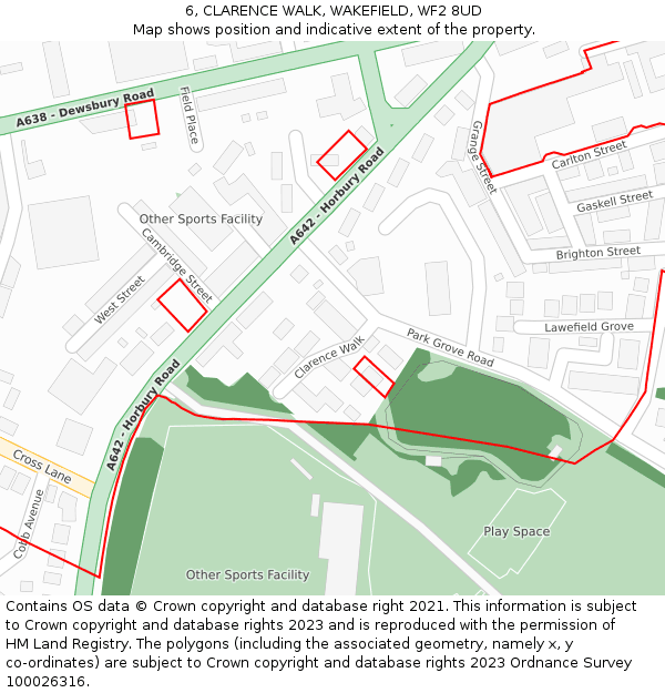 6, CLARENCE WALK, WAKEFIELD, WF2 8UD: Location map and indicative extent of plot