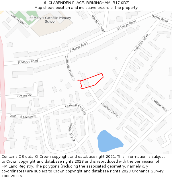 6, CLARENDEN PLACE, BIRMINGHAM, B17 0DZ: Location map and indicative extent of plot