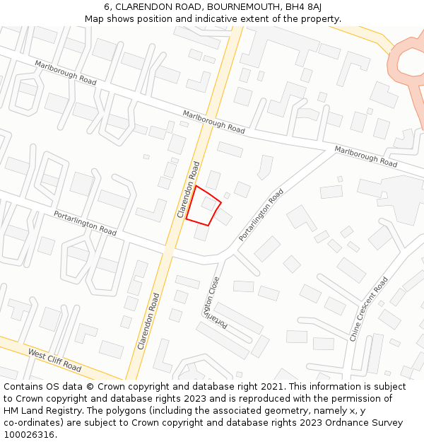 6, CLARENDON ROAD, BOURNEMOUTH, BH4 8AJ: Location map and indicative extent of plot