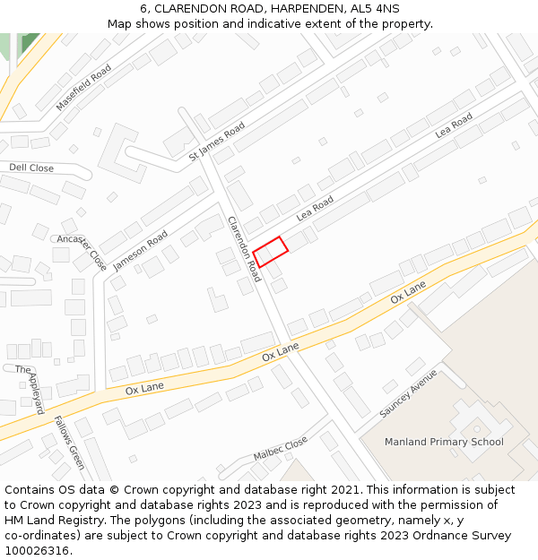 6, CLARENDON ROAD, HARPENDEN, AL5 4NS: Location map and indicative extent of plot