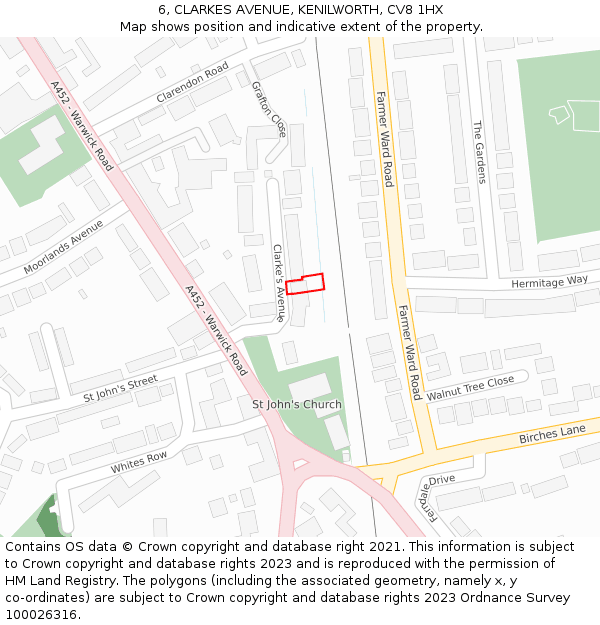6, CLARKES AVENUE, KENILWORTH, CV8 1HX: Location map and indicative extent of plot