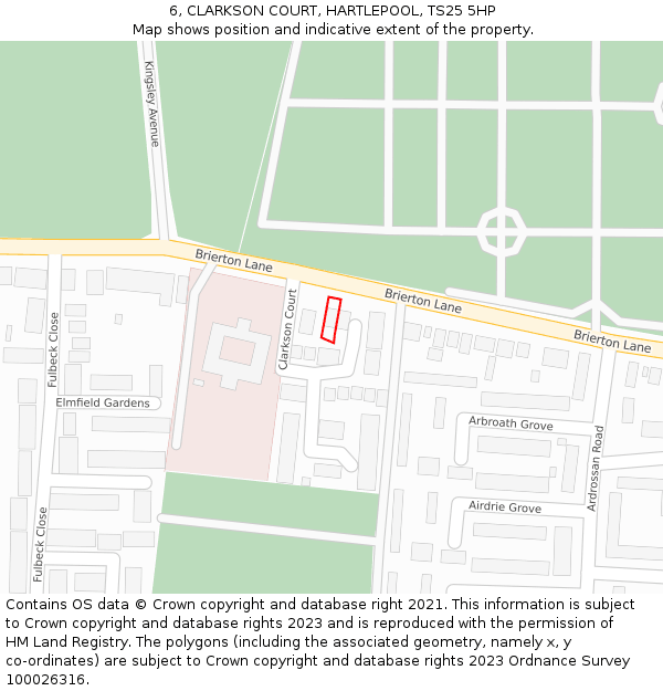 6, CLARKSON COURT, HARTLEPOOL, TS25 5HP: Location map and indicative extent of plot