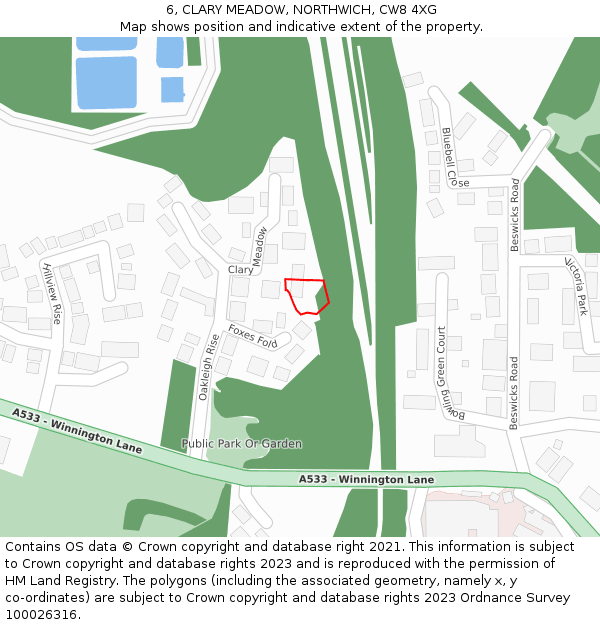 6, CLARY MEADOW, NORTHWICH, CW8 4XG: Location map and indicative extent of plot