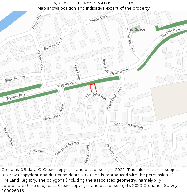 6, CLAUDETTE WAY, SPALDING, PE11 1AJ: Location map and indicative extent of plot