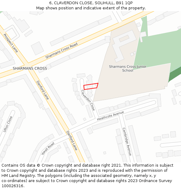 6, CLAVERDON CLOSE, SOLIHULL, B91 1QP: Location map and indicative extent of plot