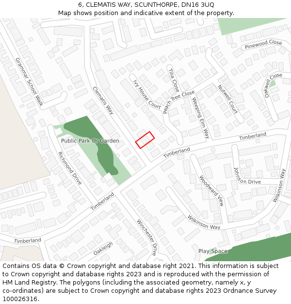 6, CLEMATIS WAY, SCUNTHORPE, DN16 3UQ: Location map and indicative extent of plot