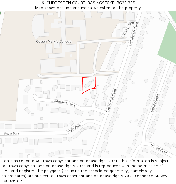 6, CLIDDESDEN COURT, BASINGSTOKE, RG21 3ES: Location map and indicative extent of plot